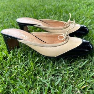 vintage cream & black chanel ballet mules